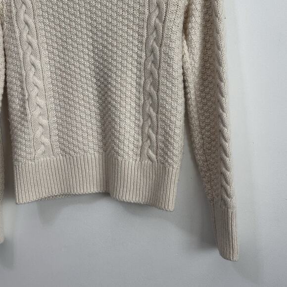 Abercrombie & Fitch Mock Neck Cable Knit Sweater Cream XS Fishermans Preppy - Picture 9 of 10